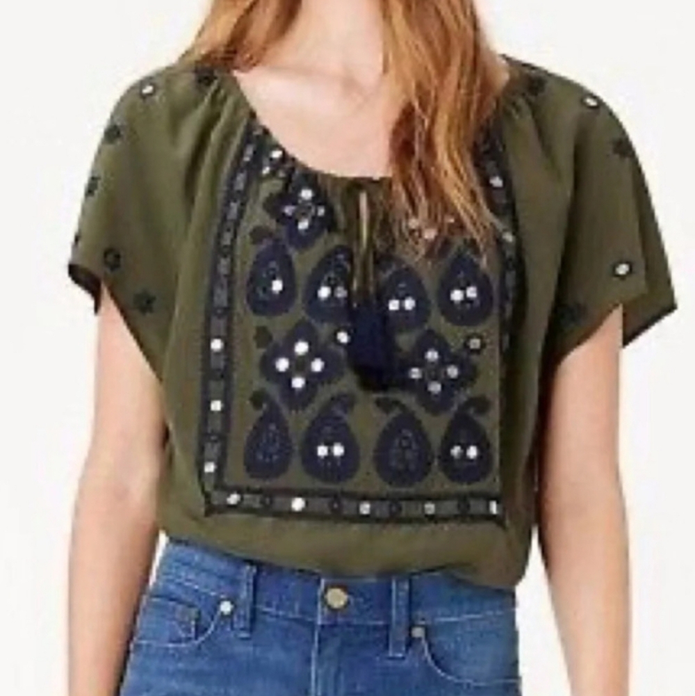 NWT Tory Burch Camille Top Embroidered Silk